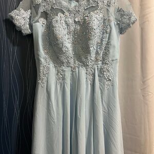 Elegant Light Blue Lace Dress